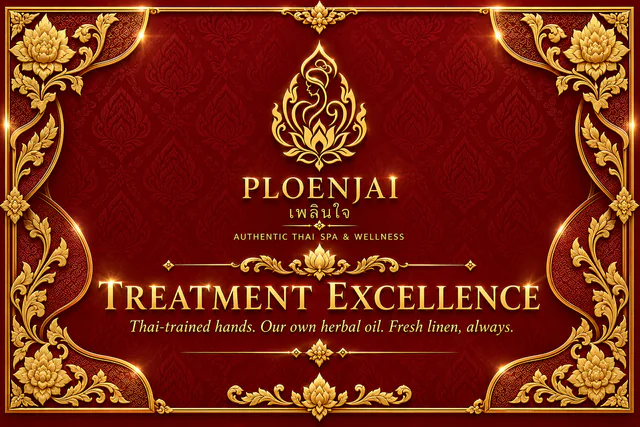 The Ploenjai certificate for Treatment Excellence, gold on red.